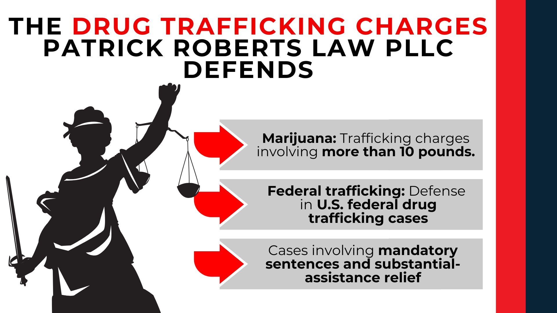  Lady Justice silhouette outlines marijuana, federal trafficking, and mandatory sentencing defense matters.